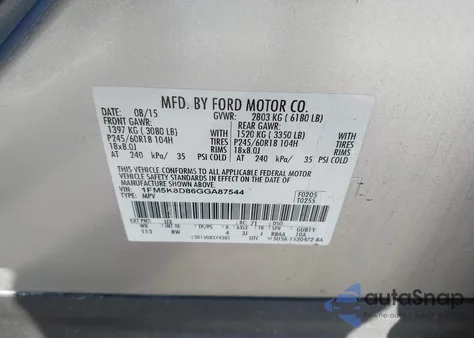 2016 Ford Explorer Xlt from USA, damaged, VIN 1FM5K8D86GGA87544